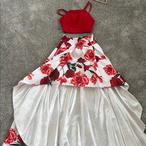Floral Red and White Women's Dress Prom Wedding Homecoming